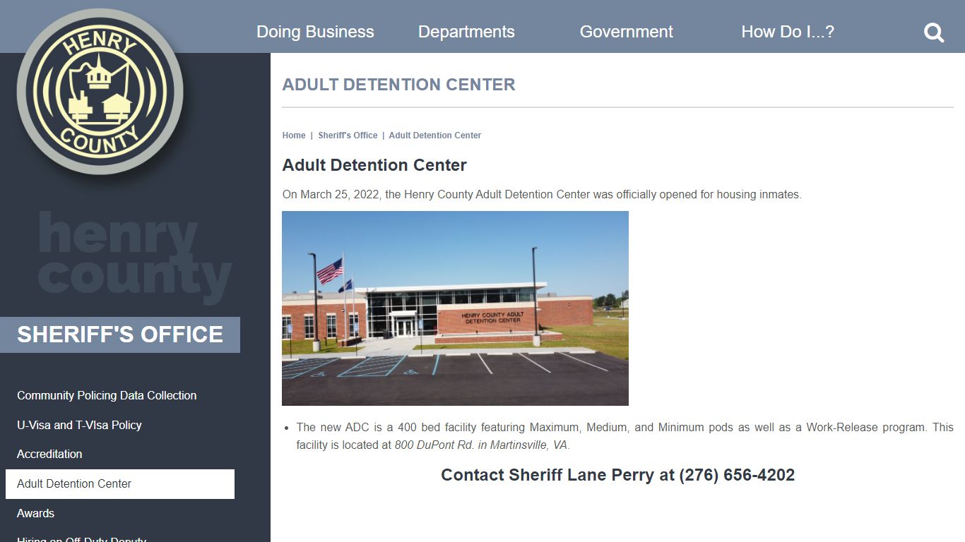 Adult Detention Center | Henry County Virginia